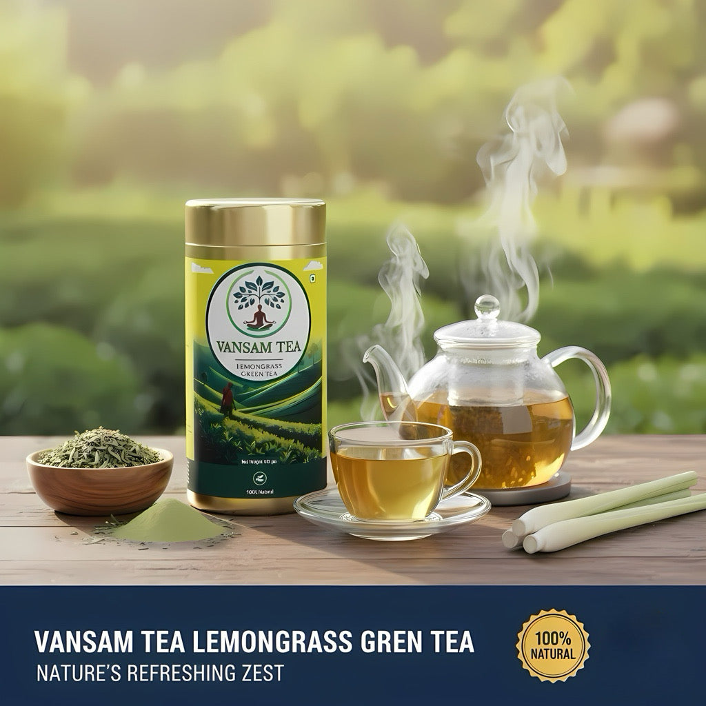 Vansam Tea – Lemongrass Green Tea | Refreshing Herbal Blend for Digestion, Detox & Immunity | 100% Natural Ingredients | 100gm Loose Leaf