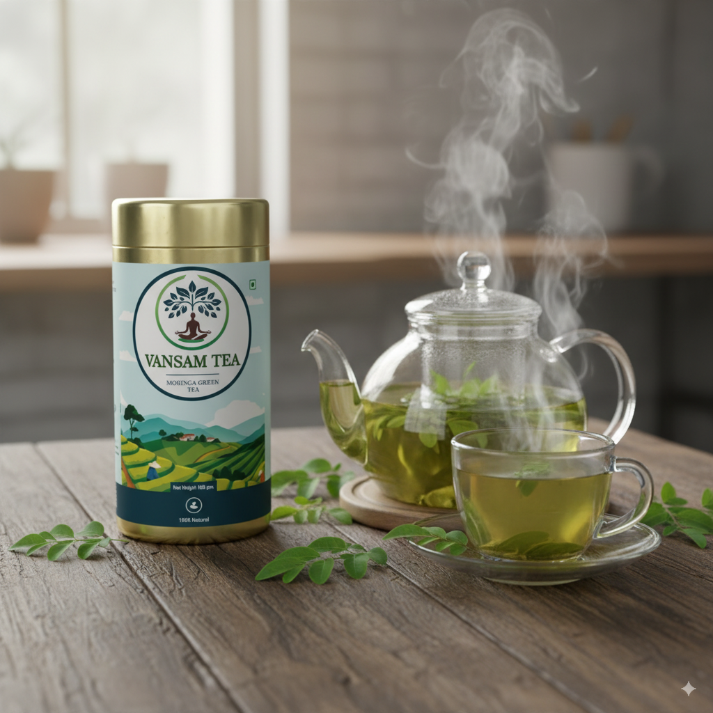 Vansam Tea – Moringa Green Tea | 100% Natural Herbal Tea | Rich in Antioxidants | Boosts Immunity & Metabolism | 100gm Loose Leaf