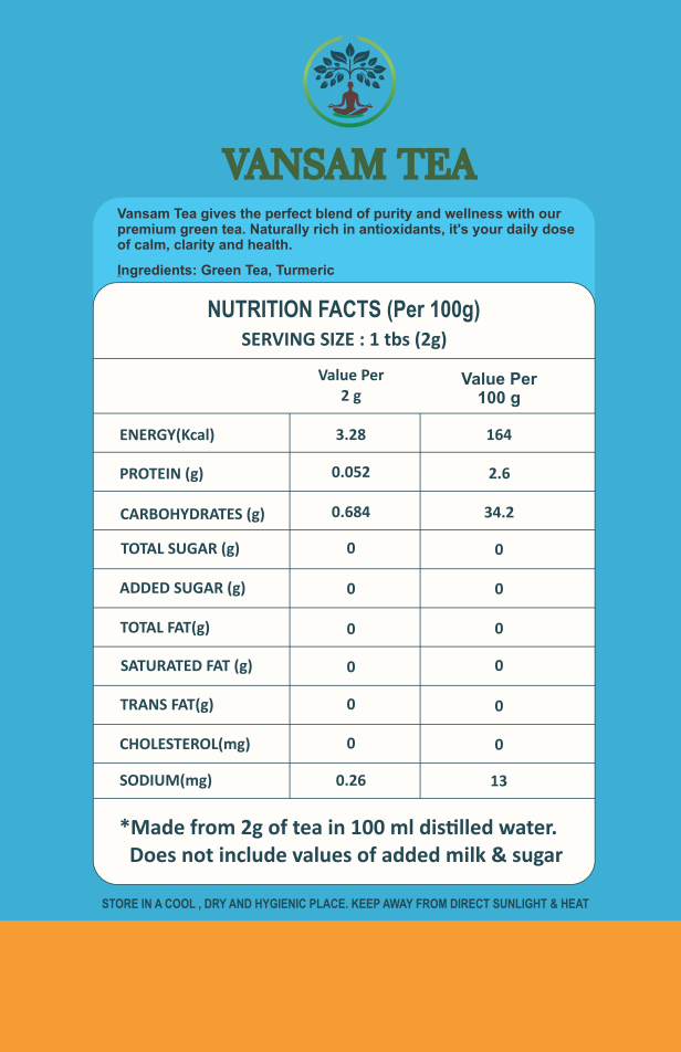 Vansam Tea – Turmeric Green Tea | Natural Anti-Inflammatory Herbal Blend | Supports Immunity, Digestion & Detox | 100% Pure Ingredients | 100gm Loose Leaf