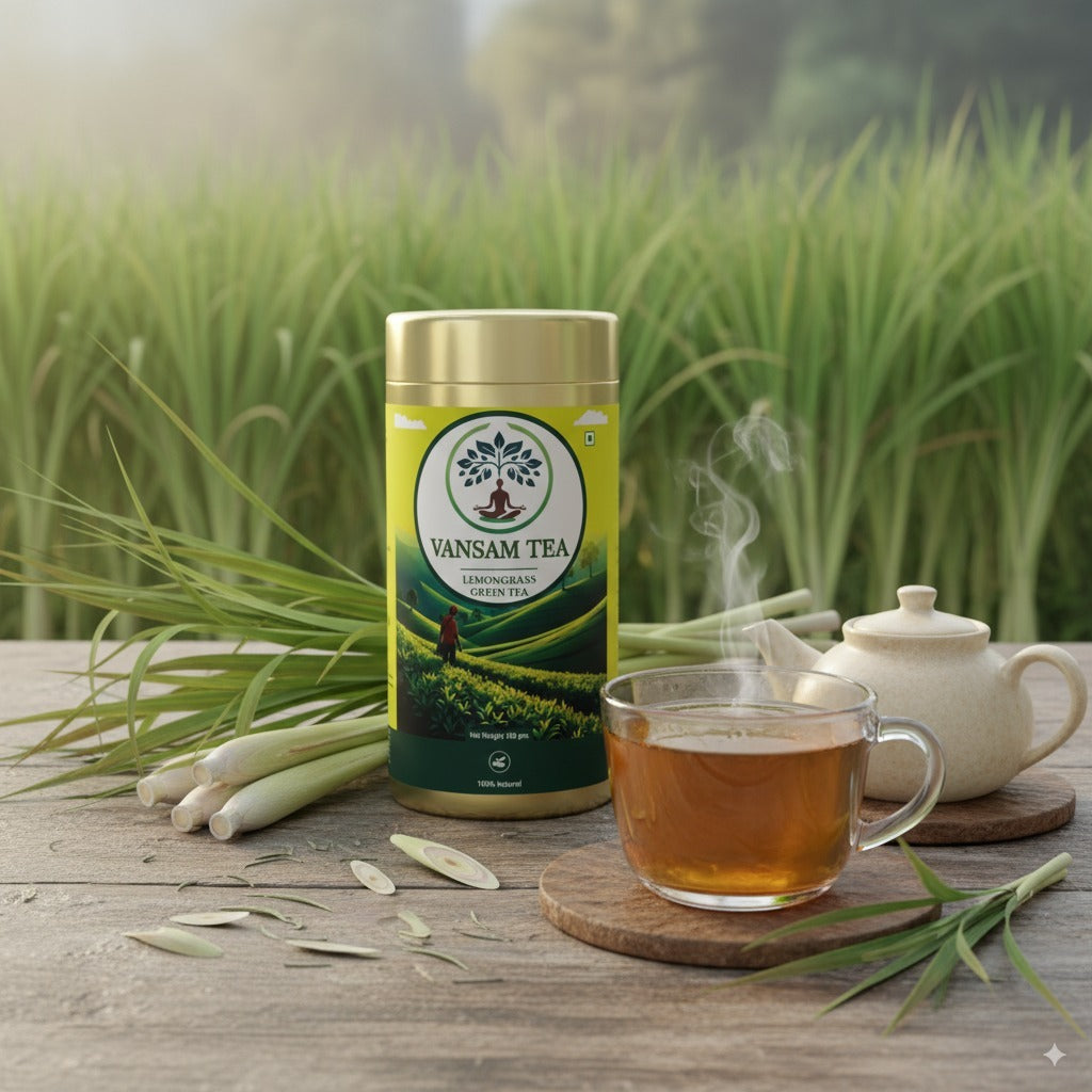Vansam Tea – Lemongrass Green Tea | Refreshing Herbal Blend for Digestion, Detox & Immunity | 100% Natural Ingredients | 100gm Loose Leaf