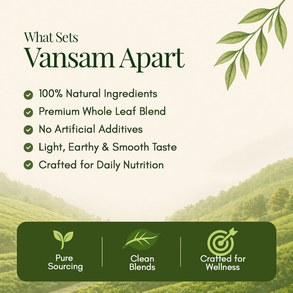 Vansam Tea – Chamomile Green Tea | Calming Herbal Blend for Relaxation & Better Sleep | 100% Natural Ingredients | Light Caffeine | 100gm Loose Leaf